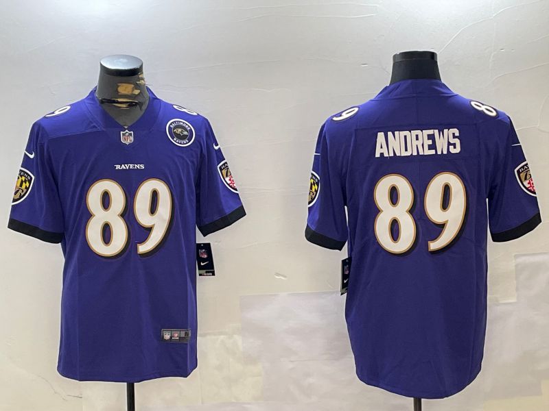 Men Baltimore Ravens #89 Andrews Purple Second generation 2024 Nike Limited NFL Jersey style 2